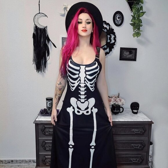 Skeleton Print Black Dress - Picture 2 of 7